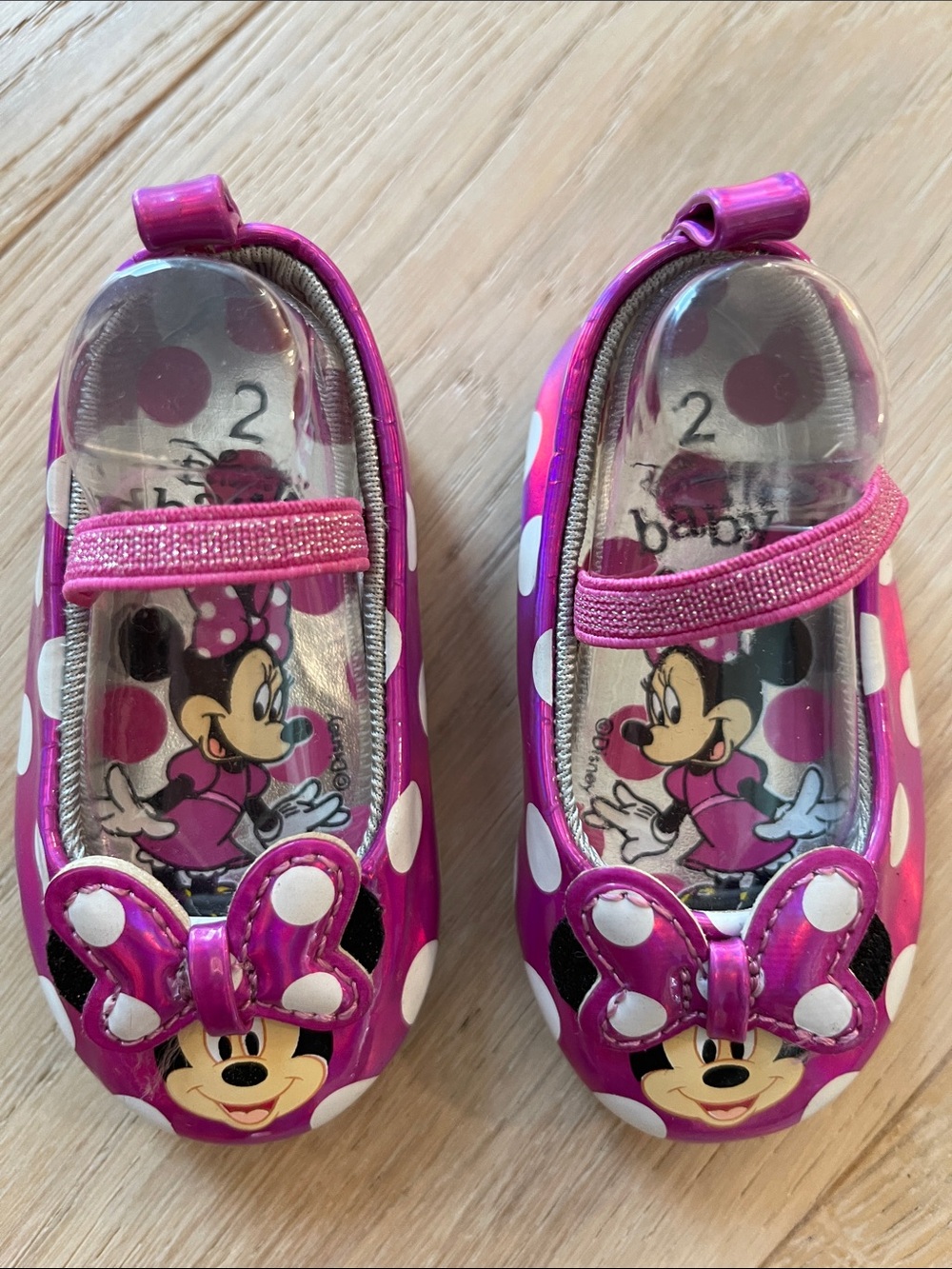 Disney Baby Minnie Mouse Pink Polka Dot Mary Jane Shoes Size 2